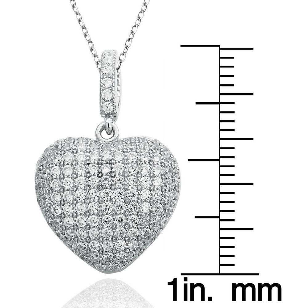 Suzy Levian White Cubic Zirconia Sterling Silver Pave Heart Pendant