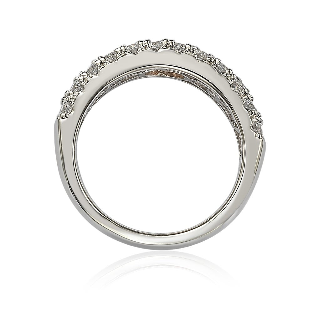 Suzy Levian White Cubic Zirconia in Sterling Silver Pave Half Eternity Ring
