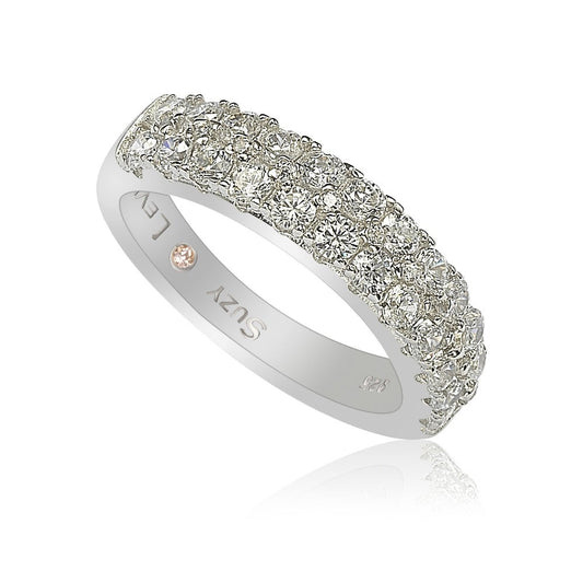 Suzy Levian White Cubic Zirconia in Sterling Silver Pave Half Eternity Ring