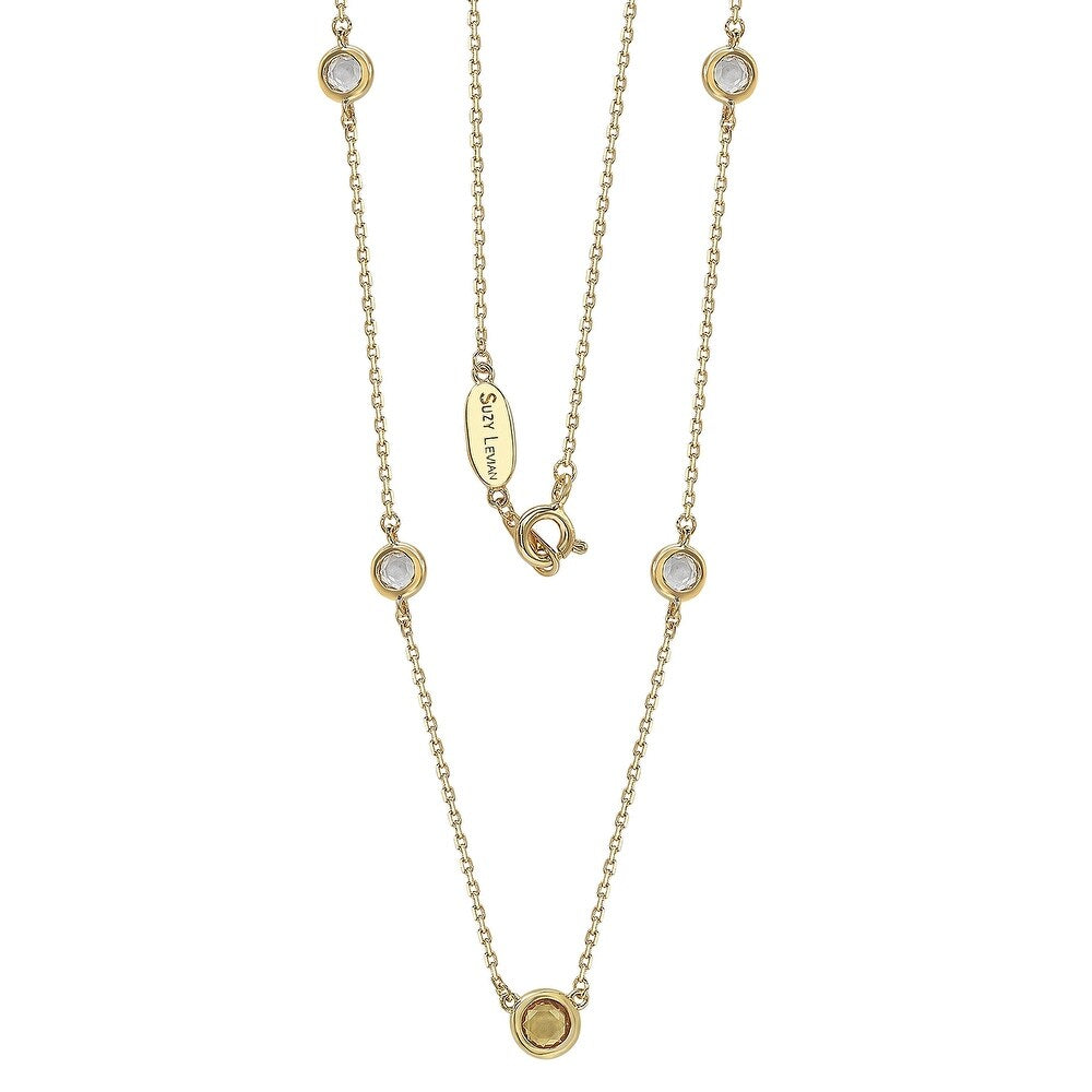 Suzy Levian Yellow Sapphire & Diamond Accent (1.50cttw) Golden Sterling Silver 5 Stone Station Necklace