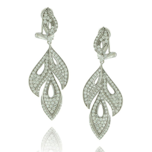 Suzy Levian Sterling Silver White Cubic Zirconia Feather Earrings