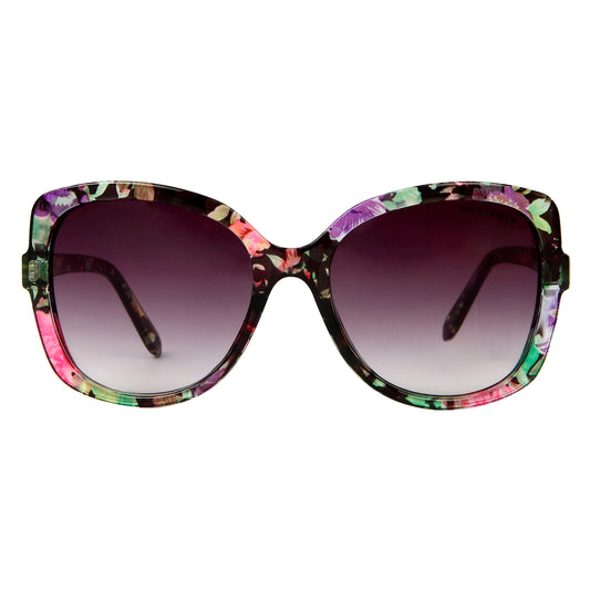 Suzy Levian Women's Black Floral Oversize Lens Sunglasses