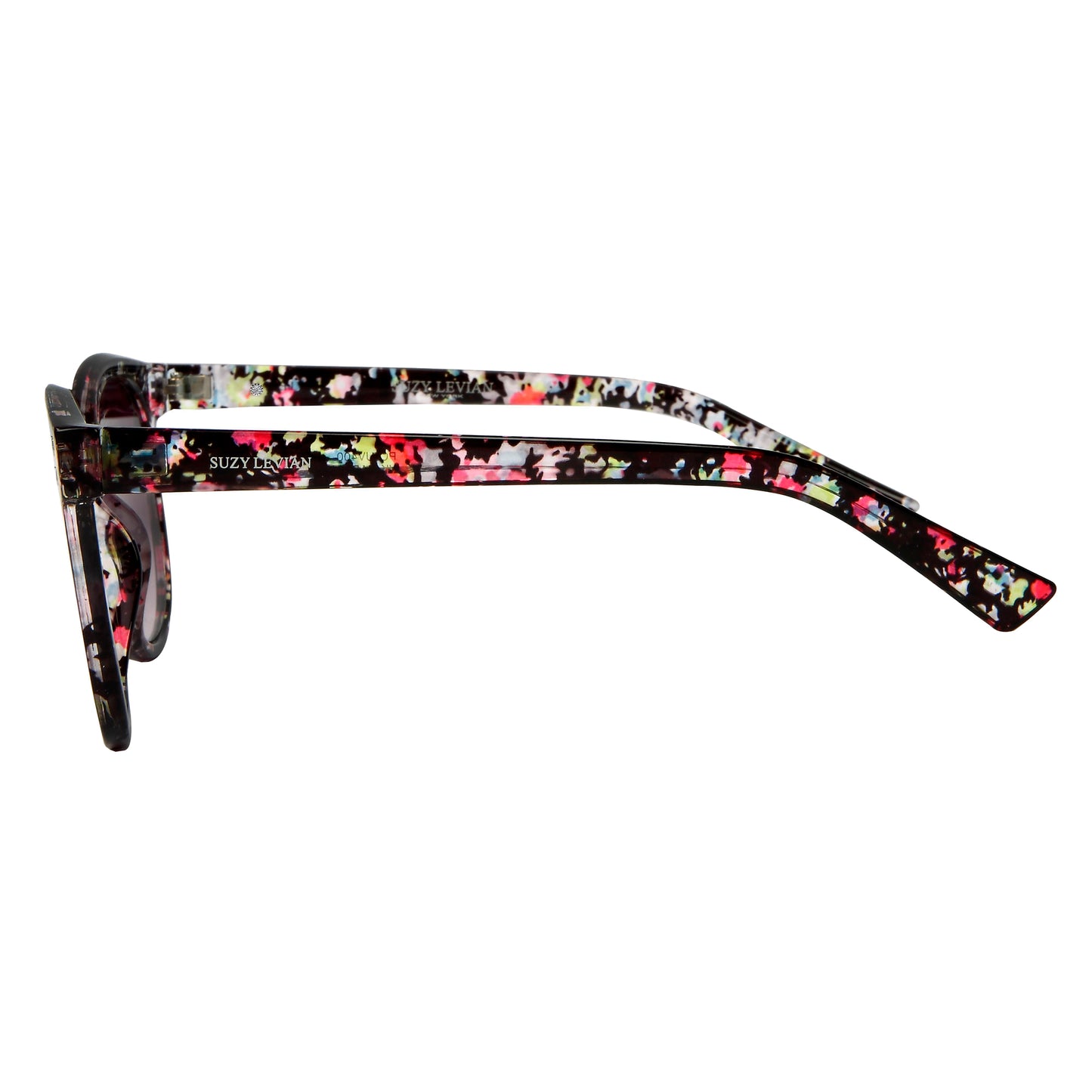 Suzy Levian Women's Black Floral Square Lens Silver Accent Sunglasses