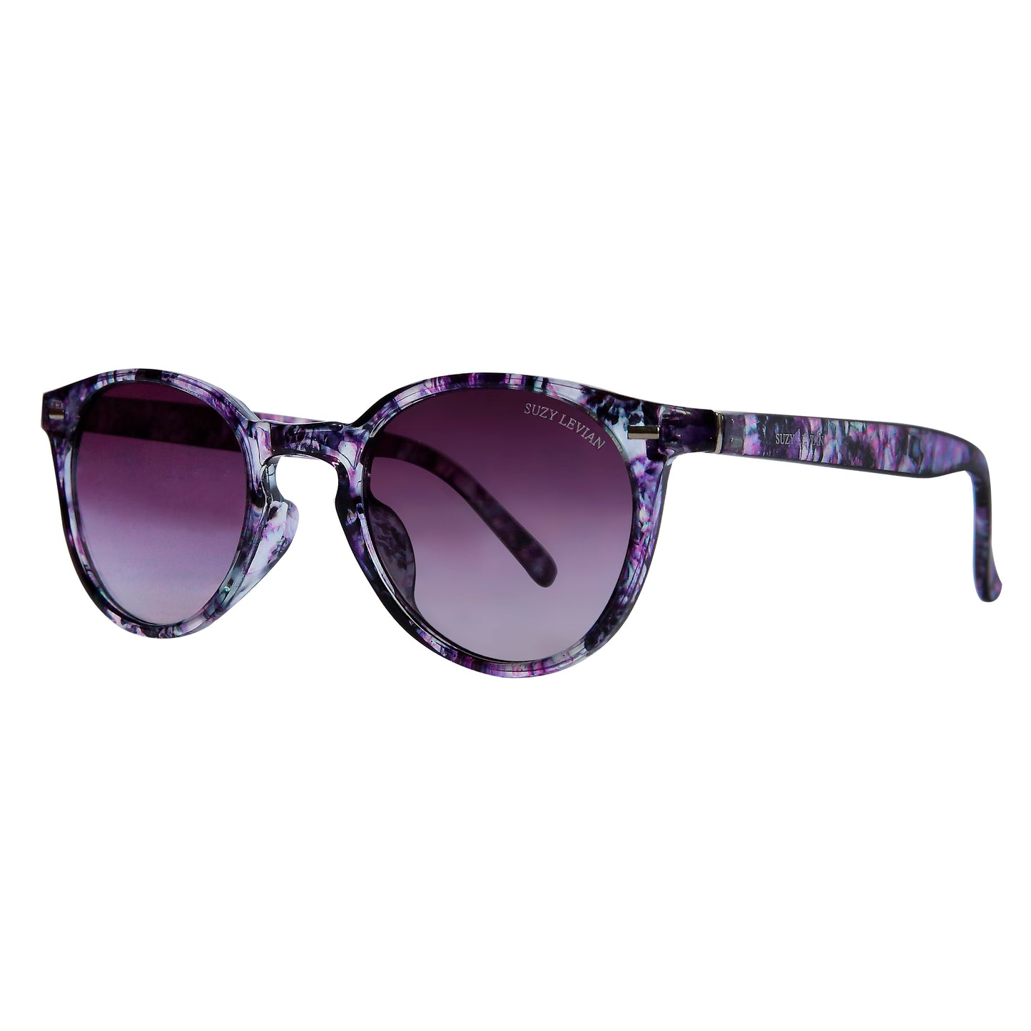 Suzy Levian Women's Purple Tortoise Round Lens Silver Accent Sunglasses