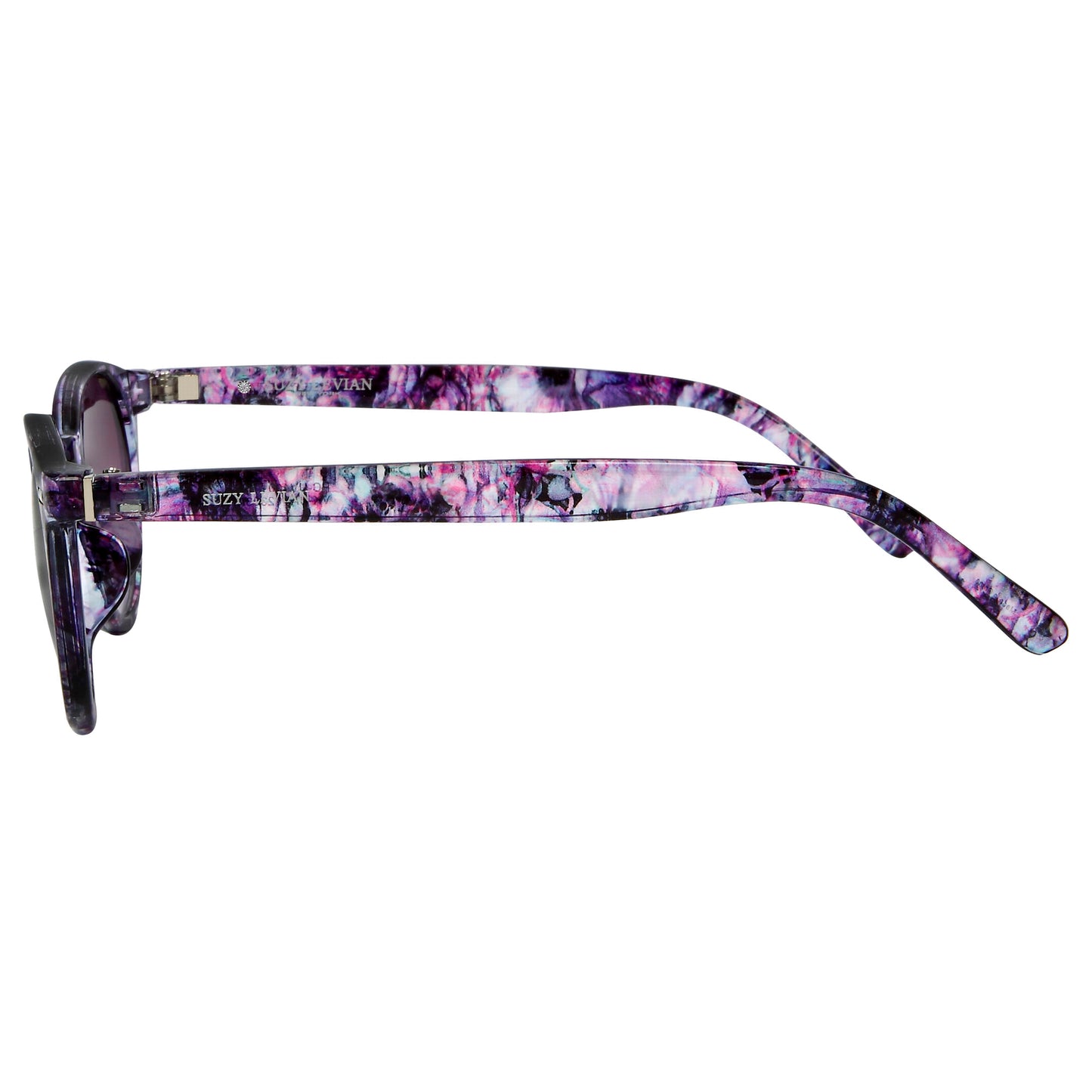 Suzy Levian Women's Purple Tortoise Round Lens Silver Accent Sunglasses