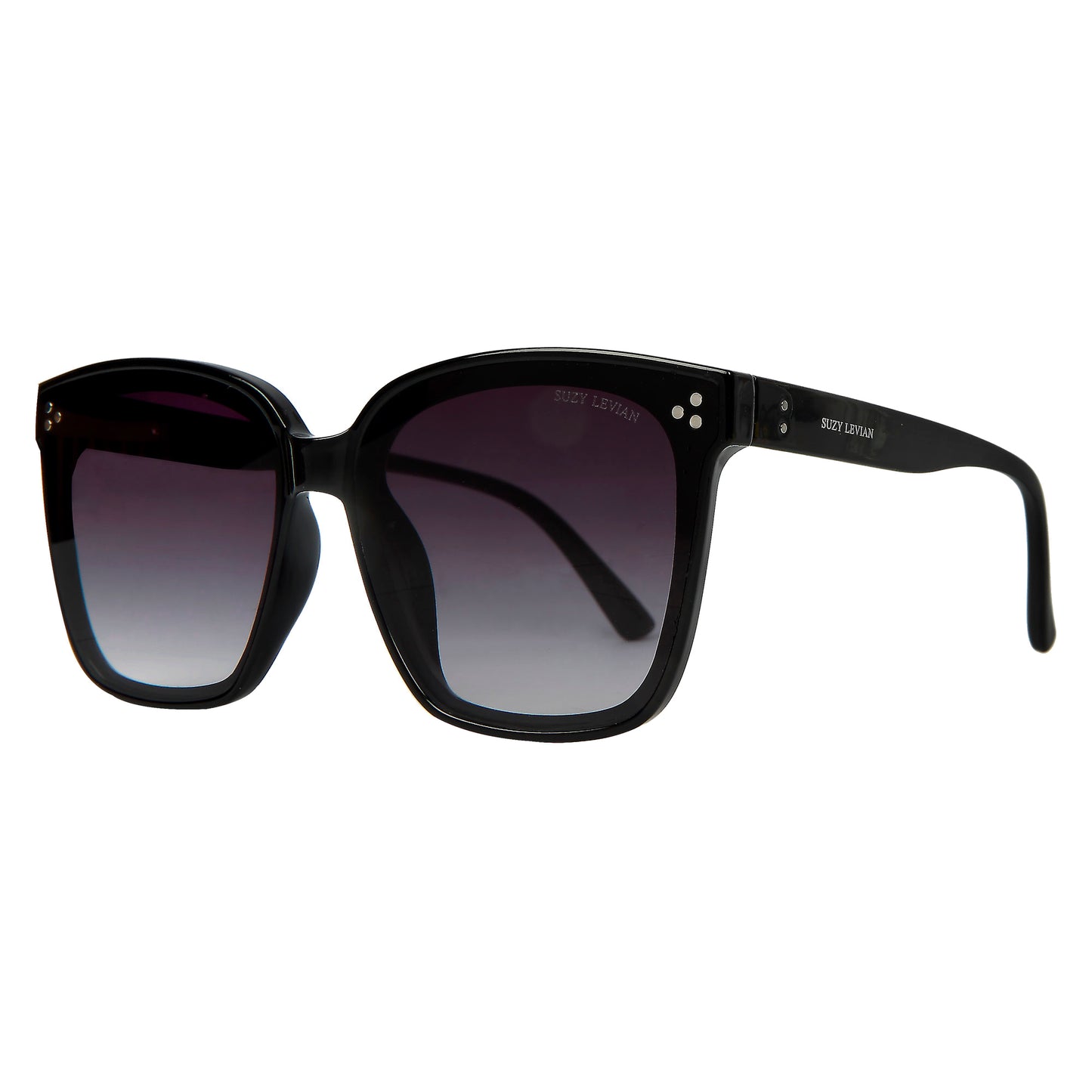 Suzy Levian Women's Black Oversize Square Lens Silver Accent Sunglasses