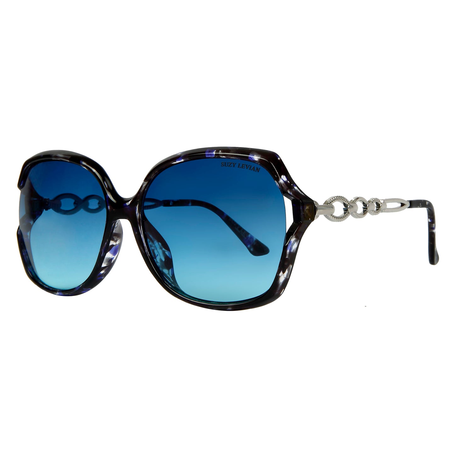 Suzy Levian Women's Blue Oversize Silver Chain Accent Sunglasses