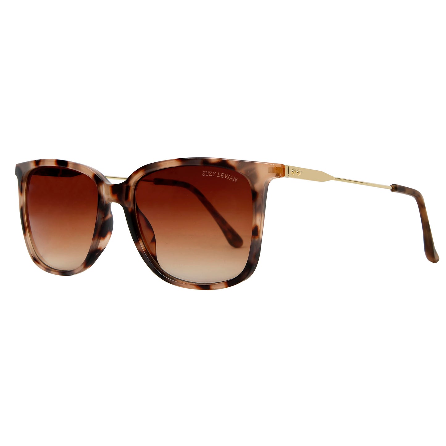 Suzy Levian Women's Beige Tortoise Square Lens Gold Accent Sunglasses