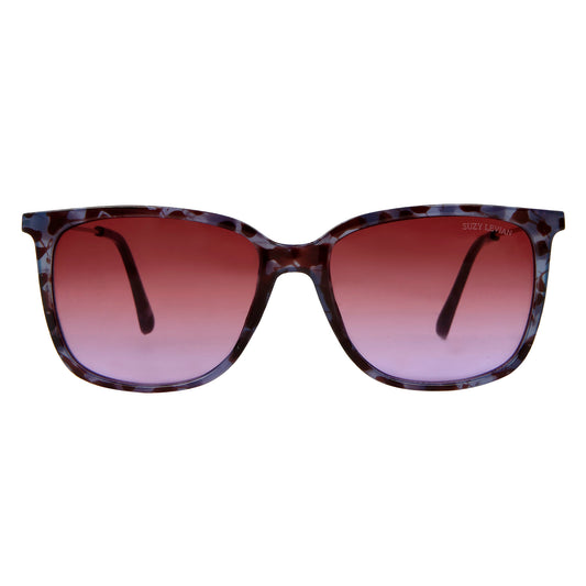 Suzy Levian Women's Purple Tortoise Square Lens Silver Accent Sunglasses