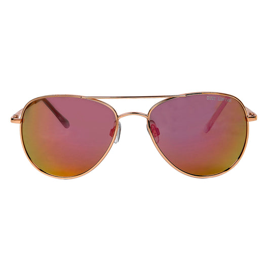 Suzy Levian Women's Pink Reflector Mirrored Aviator Classic Gold Frame Sunglasses
