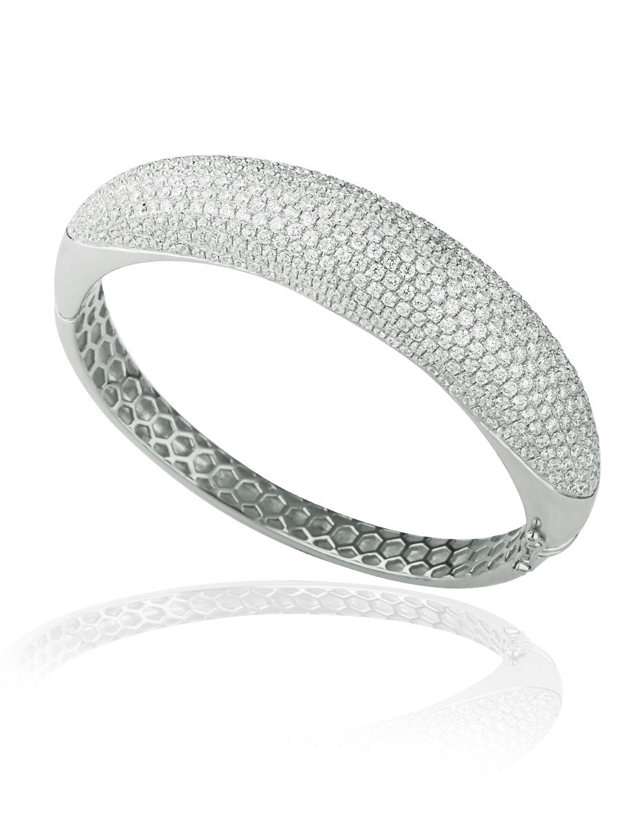 Suzy Levian Pave Cubic Zirconia Sterling Silver Sporty Pave Bangle